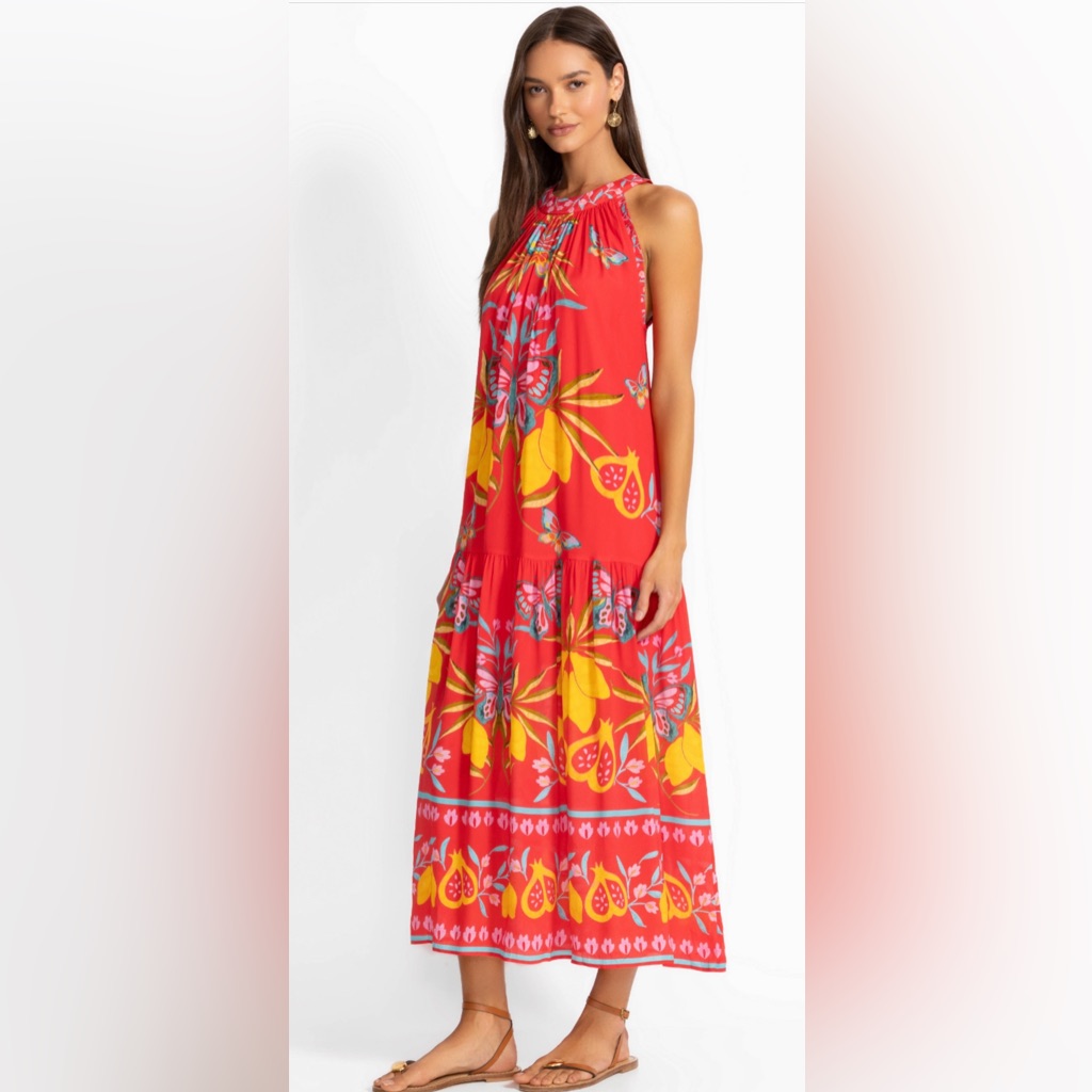 Johnny Was Red Floral Tiered Maxi Dress - Women - S, Nwt.